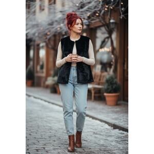 Naked Zebra Faux Fur Vest Navy Blue S/M Lined Soft Preppy Edgy NWT Preppy Fun